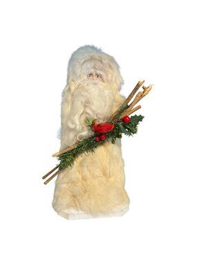 Vintage Woodland Santa Christmas Figure Ivory Fur Style 18-20"